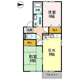 セジュール釜地 2階2DKの間取り