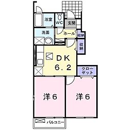 サン・ハロー　Ｅ 1階2DKの間取り