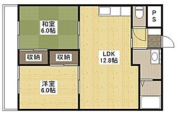 サンピア西原 5階2LDKの間取り