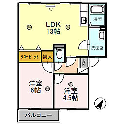 JR東海道・山陽本線 守山駅 バス25分 みずほ団地口下車 徒歩1分の賃貸アパート 2階2LDKの間取り