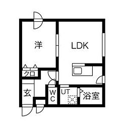 リトルポケット 3階1LDKの間取り