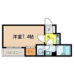 ビルクリバラ 2階1Kの間取り