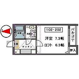 サザンパラダイス 1階1Kの間取り