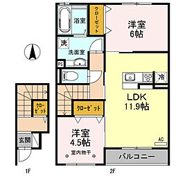 リラ・クレール　I 2階2LDKの間取り