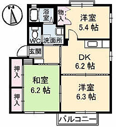 ハイツ足達B 3DKの間取図画像