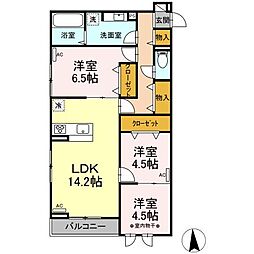 仙台市営南北線 八乙女駅 徒歩12分の賃貸アパート 2階3LDKの間取り