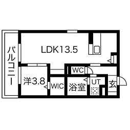 アイル京都山科 3階1LDKの間取り