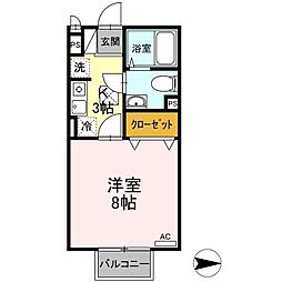 エスブワール 1階1Kの間取り