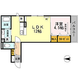 フェリーチェ西田 2階1LDKの間取り