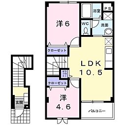 カレント静Ａ 2階2LDKの間取り