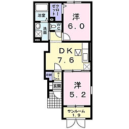 ストリートヴィレッジB 2DKの間取図画像