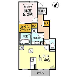 アルジャン・レーヌ 1階1LDKの間取り