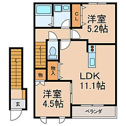 サンスルガC 2階2LDKの間取り