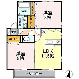 セジュール優 2階2LDKの間取り