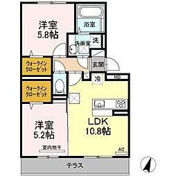 セキュレア須屋　K棟 1階2LDKの間取り