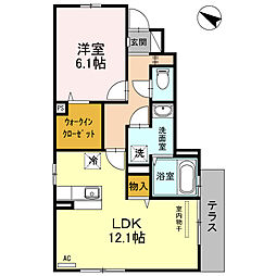 ルミエールＨＩＲＯ 1階1LDKの間取り