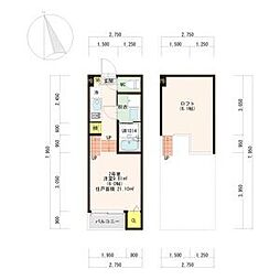 ハーモニーテラス原町V 2階1Kの間取り