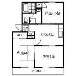 アーバンライフナノヒラ 2階3DKの間取り