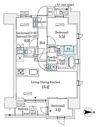 東京メトロ千代田線 町屋駅 徒歩4分の賃貸マンション 11階3LDKの間取り