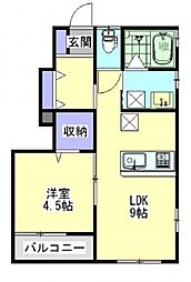 lieto郡元A 1LDKの間取図画像