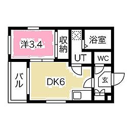 ハーモニーテラス児玉IV 3階1DKの間取り