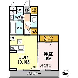フェールII 1階1LDKの間取り