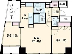 ライオンズマンション神戸栄町通 2LDKの間取図画像