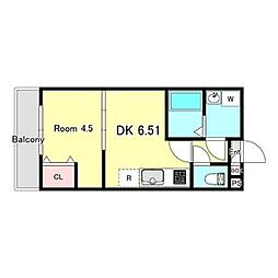 ラグランジュ新川崎 2階1DKの間取り