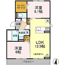 セジュールリリーE 2LDKの間取図画像