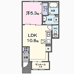 クラール勅使イーストＢ 1階1LDKの間取り