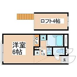 パレス萩野町 1階1Kの間取り