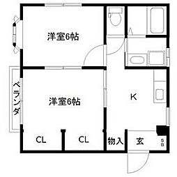 クレストサイド 1階2Kの間取り