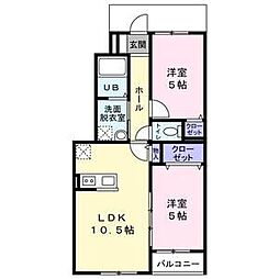 OTネクスト雷神III 1階2LDKの間取り