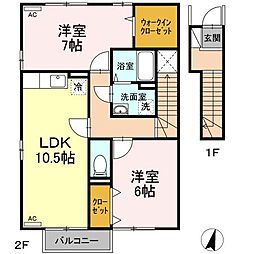 ベルフォーレ　B棟 2階2LDKの間取り