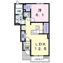 リヴィエール　ブラン 1階1LDKの間取り