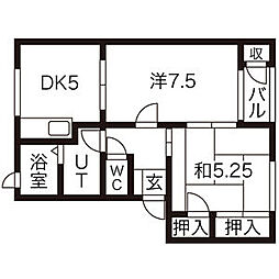 ミルリジェールC 2DKの間取図画像