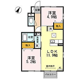 D-room階上B 2LDKの間取図画像