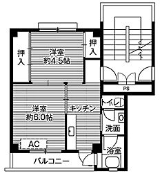ビレッジハウス向田1号棟 2Kの間取図画像
