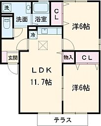 クレール塚の原A 2LDKの間取図画像