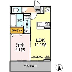 D-room姉体3A 1LDKの間取図画像