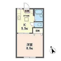 仙台市営南北線 愛宕橋駅 徒歩7分の賃貸アパート 1階1Kの間取り