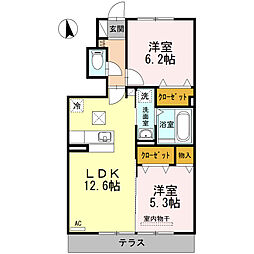 ライフステージ　カトル　Ｂ 1階2LDKの間取り