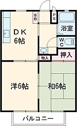 サンライフあきやま 2階2DKの間取り
