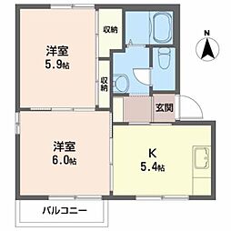 グレースフル赤坂　Ｂ 2階2Kの間取り