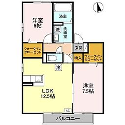 JR川越線 西大宮駅 徒歩8分の賃貸アパート 2階2LDKの間取り