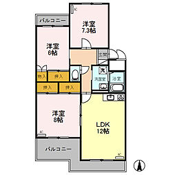 ファランドール井野 3階3LDKの間取り