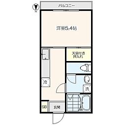 メゾンタガラ第2 1Kの間取図画像