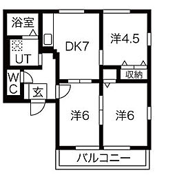 エルハイムB 2階3DKの間取り