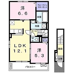 エスポワール　Ｂ 2階2LDKの間取り