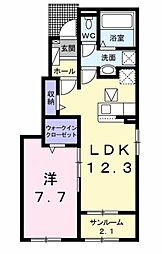 エレガンシアII　Ａ 1階1LDKの間取り